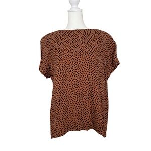 Julie Francis Rust Brown Polka Dot Abstract Cheetah Print Shoulder Padded Blouse